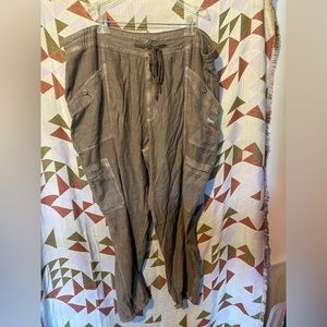 New American Eagle Pants Plus Size 24 Linen Khaki Tan Cargo Lightweight Womens